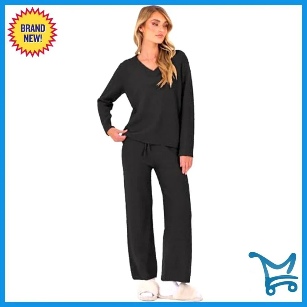 Fuzzy Fleece Lounge Set Cozy Sweater Matching Pajama Two Piece Outfit Loungewear